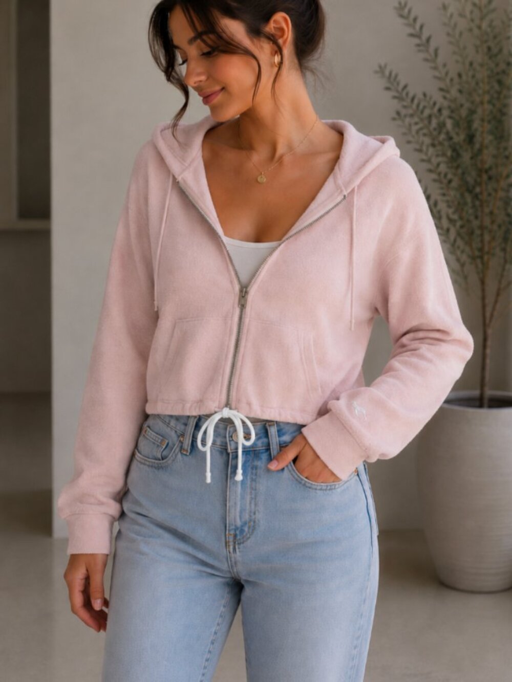 NEW Hollister Light Pink Zip-Up Hoodie